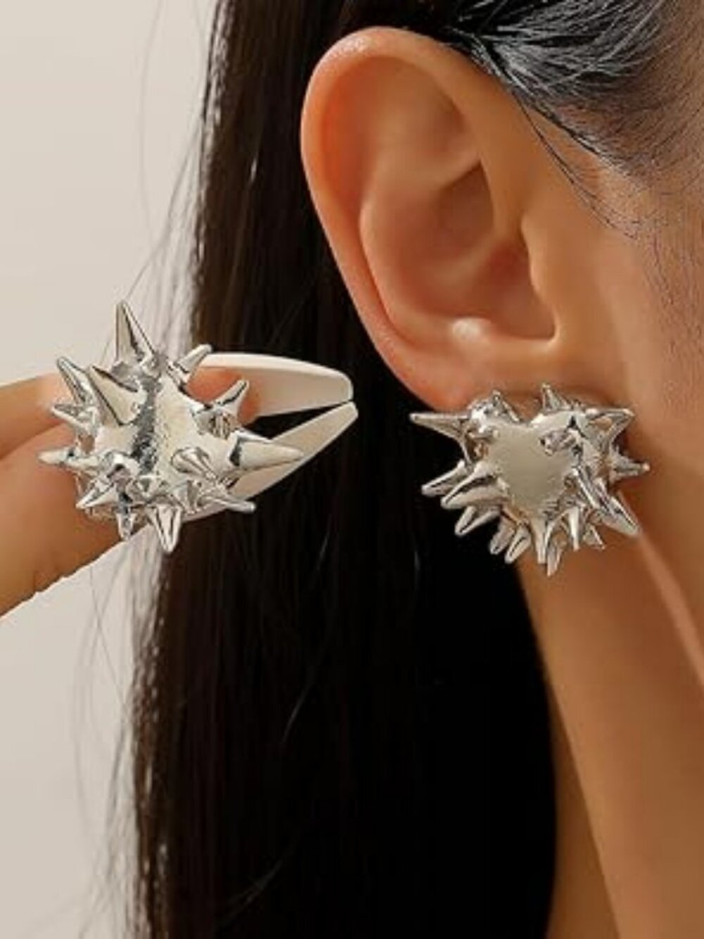 Silver Tone Spike Earrings  Chunky Big Spike Goth Studded Rock Punk